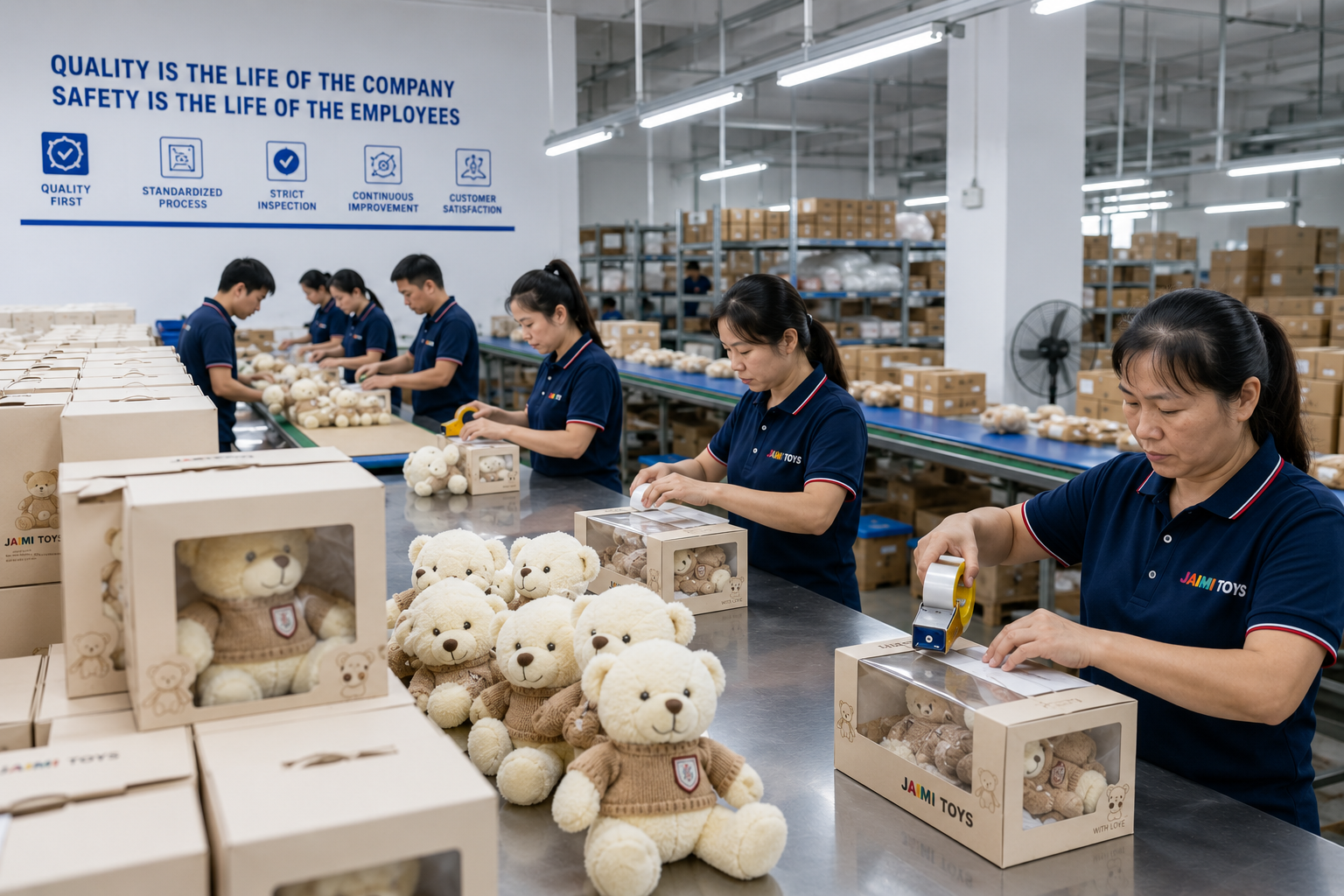 Chinese factory team packaging plush toys for shipment